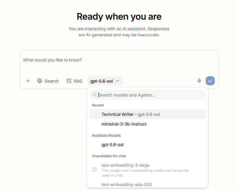 Chat model and Agent picker with available and unavailable models