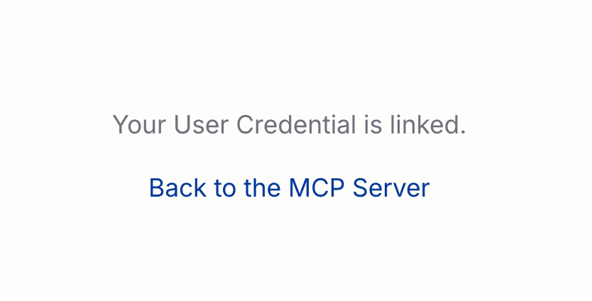 OAuth callback page confirming the User Credential is linked