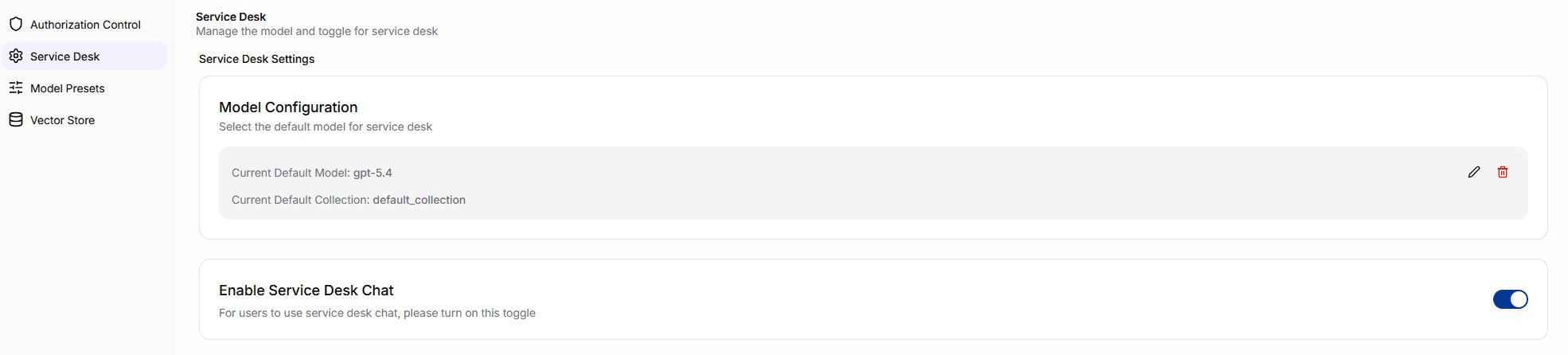 CoreAI Portal Service Desk settings