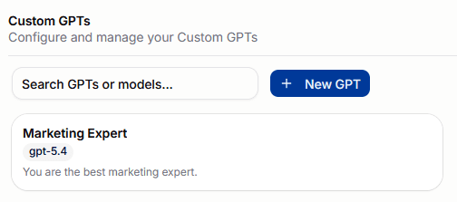 CoreAI Portal Custom GPTs page