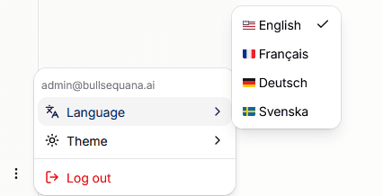 CoreAI Portal language and light dark mode controls