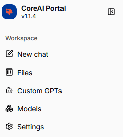 CoreAI Portal sidebar overview