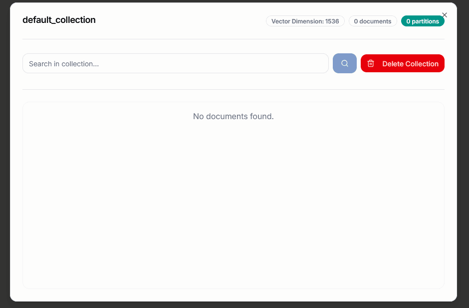CoreAI Portal create vector collection dialog
